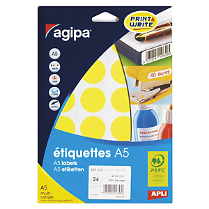 Pastille adhésive permanente jaune 8 mm