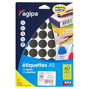 Pastille adhésive permanente noir 24 mm