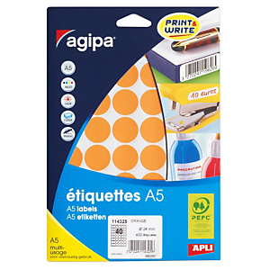 Pastille adhésive permanente orange 24 mm