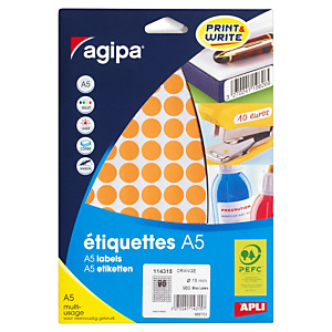 Pastille adhésive permanente orange 8 mm