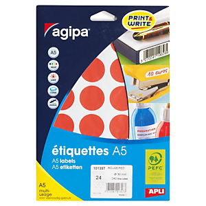 Pastille adhésive permanente rouge 30 mm