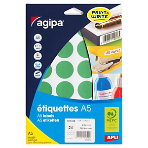 Pastille adhésive permanente vert 15 mm