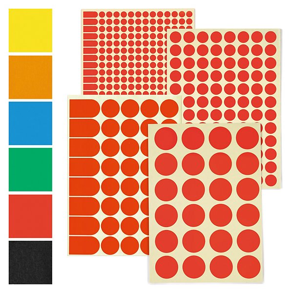 Pastille orange adhésif permanent en planche A5 30 mm diam - 15