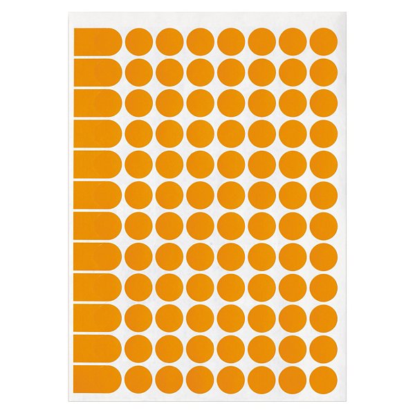 Pastille orange adhésif permanent en planche A5 30 mm diam - 5