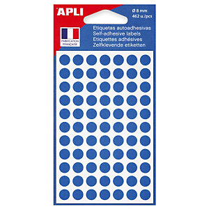 Pastilles adhésives bleues Apli Agipa, pochette de 462, diamètre 8 mm
