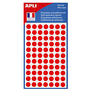 Pastilles adhésives rouges Apli Agipa, pochette de 462, diamètre 8 mm