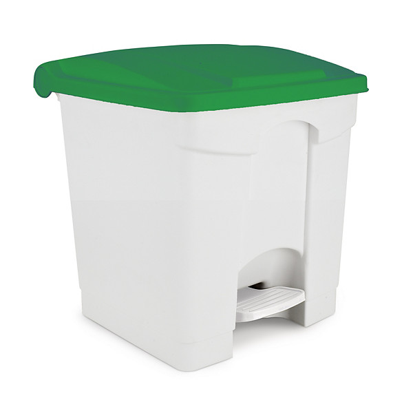 Pattumiera a pedale bianca in polipropilene con coperchio verde capacità 30 litri - 1