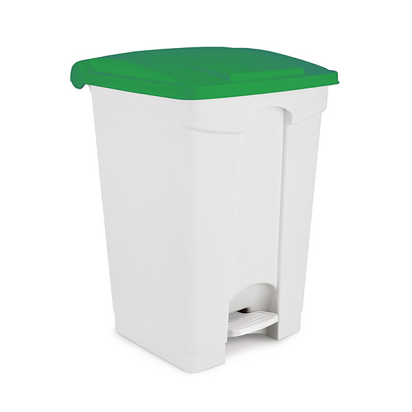 Pattumiera a pedale bianca in polipropilene con coperchio verde capacità 70 litri - 1