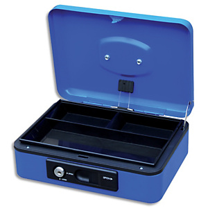 PAVO Caisse à monnaie 30cm/3 compartim, ouverture auto bouton poussoir+serrure cylindrique Bleue 8007530