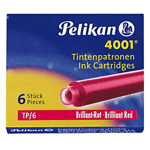 Pelikan 4001 TP/6, cartucho de tinta para estilográfica, tinta roja Pelikan 4001 TP/6, cartucho de tinta para estilográfica, tinta roja