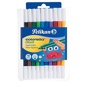 Pelikan Colorella Duo Rotulador de punta doble de fibra, 2 puntas, punta fina/gruesa, 1-2 mm, colores surtidos