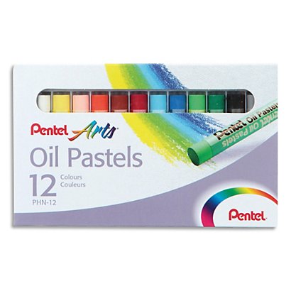 PENTEL Boîte de 12 pastels à l'huile diamètre 8 mm, couleurs assorties