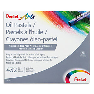 PENTEL Boîte de 432 pastels à l'huile diamètre 8 mm, couleurs assorties