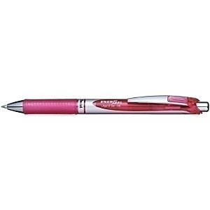 PENTEL EnerGel XM, bolígrafo retráctil de gel, punta mediana de 0,7 mm, cuerpo azul con grip, tinta rosa