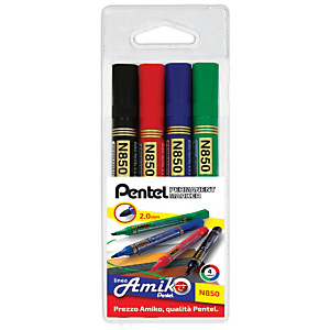 PENTEL Marcatore permanente N850, Punta conica, 2 mm, Colori assortiti (confezione 4 pezzi) PENTEL Marcatore permanente N850, Punta conica, 2 mm, Colori assortiti (confezione 4 pezzi)