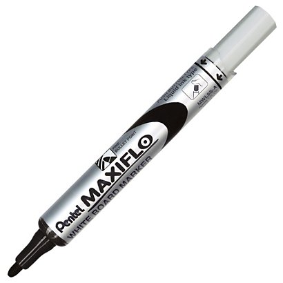 Pentel Maxiflo, rotulador para pizarra blanca, tinta líquida, punta ojival, anchura de línea de 1,1 mm, negro