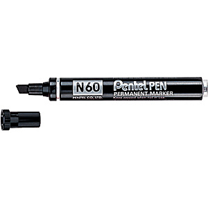 Pentel N60, Marcatore permanente, Punta a scalpello, 2,5 mm - 7 mm, Nero (confezione 12 pezzi)