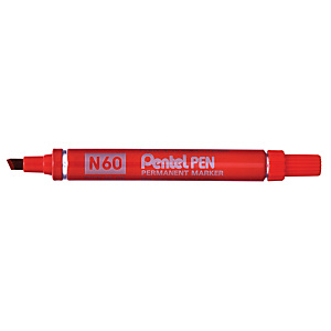 Pentel N60, Marcatore permanente, Punta a scalpello, 2,5 mm - 7 mm, Rosso (confezione 12 pezzi)