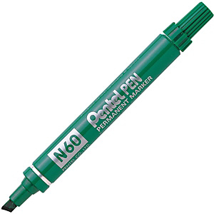 Pentel N60, Marcatore permanente, Punta a scalpello, 2,5 mm - 7 mm, Verde (confezione 12 pezzi)