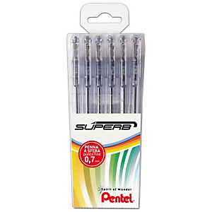 PENTEL Penne a sfera Superb, Punta fine 0,7 mm, Tratto 0,27 mm, Nero (confezione 12 pezzi)