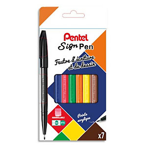 PENTEL Pochette de 7 stylos feutre pointe acrylique 7 couleurs d'encre SIGN PEN S520