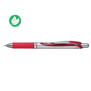 Pentel Stylo roller rétractable EnerGel BL77, pointe moyenne (0,7 mm), avec zone de préhension, corps chromé et rouge, encre rouge