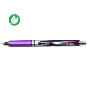 Pentel Stylo roller rétractable EnerGel BL77, pointe moyenne (0,7 mm), avec zone de préhension, corps chromé et violet, encre violette