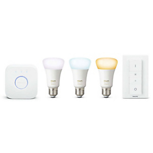 PHILIPS Starter Kit: 3 Lampadine LED Smart 9,5 W Attacco E27, 1 Bridge e 1 Dimmer PHILIPS Starter Kit: 3 Lampadine LED Smart 9,5 W Attacco E27, 1 Bridge e 1 Dimmer