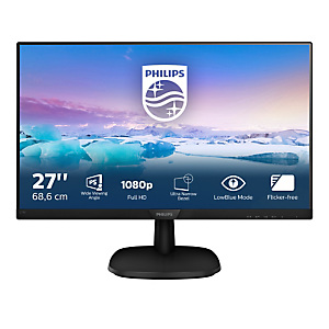 Philips V Line Monitor LCD 27" pulgadas (68,6 cm.), Full HD (1920 x 1080), antiparpadeo, filtro de luz azul, Negro, 273V7QDSB Philips V Line Monitor LCD 27" pulgadas (68,6 cm.), Full HD (1920 x 1080), antiparpadeo, filtro de luz azul, Negro, 273V7QDSB