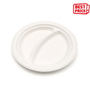 Piatto monouso a 2 scomparti in polpa di cellulosa, Ø 22,5 cm, 15 g, Bianco (confezione 500 pezzi)