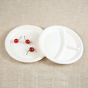 Piatto monouso a 3 scomparti in polpa di cellulosa, Ø 25,4 cm, 21 g, Bianco (confezione 500 pezzi)