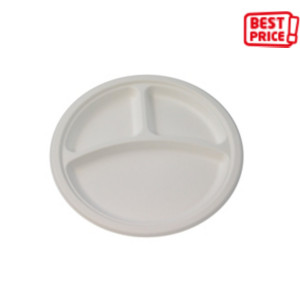 Piatto monouso a 3 scomparti in polpa di cellulosa, Ø 25,4 cm, 21 g, Bianco (confezione 500 pezzi) Piatto monouso a 3 scomparti in polpa di cellulosa, Ø 25,4 cm, 21 g, Bianco (confezione 500 pezzi)