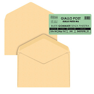 PIGNA Busta Giallo Postale - gommata - 12 x 18 cm - 80 gr - carta riciclata FSC  - giallo  - conf. 500 pezzi