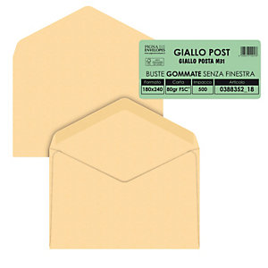 PIGNA Busta Giallo Postale - gommata - 18 x 24 cm - 80 gr - carta riciclata FSC  - giallo  - conf. 500 pezzi