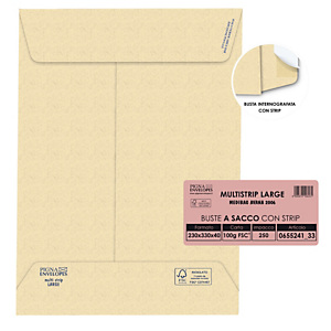 PIGNA Busta a sacco avana - serie Largemail - soffietti laterali - strip adesivo - 230x330x40 mm - 100 gr - Pigna - conf. 250 pezzi PIGNA Busta a sacco avana - serie Largemail - soffietti laterali - strip adesivo - 230x330x40 mm - 100 gr - Pigna - conf. 250 pezzi