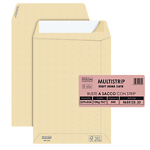 PIGNA Busta a sacco avana - serie Multimail - strip adesivo - 230x330 mm - 100 gr - Pigna - conf. 500 pezzi PIGNA Busta a sacco avana - serie Multimail - strip adesivo - 230x330 mm - 100 gr - Pigna - conf. 500 pezzi