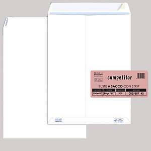 PIGNA Busta a sacco bianca - serie Competitor - certificazione FSC - strip adesivo - 300x400 mm - 80 gr - Pigna - conf. 500 pezzi PIGNA Busta a sacco bianca - serie Competitor - certificazione FSC - strip adesivo - 300x400 mm - 80 gr - Pigna - conf. 500 pezzi