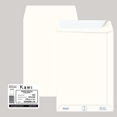 PIGNA Busta a sacco Kami Strip - 22,9 x 32,4 cm cm - 100 gr - carta riciclata FSC  - bianco  - conf. 500 pezzi - 1