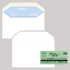 PIGNA Busta SILVER MATIC FSC  - gommata - bianca - senza finestra - 110 x 230 mm - 80 gr  - conf. 500 pezzi