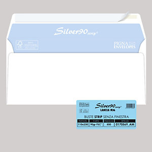 PIGNA Busta Silver90 Strip FSC  - senza finestra - internografata - 11 x 23 cm - 90 gr - bianco  - conf. 500 pezzi