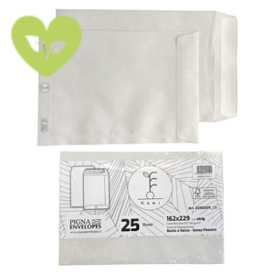 PIGNA ENVELOPES Buste a sacco in carta riciclata Kami, Chiusura con strip adesivo, 16,2 x 22,9 cm, Bianco (confezione 25 pezzi)
