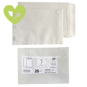 PIGNA ENVELOPES Buste a sacco in carta riciclata Kami, Chiusura con strip adesivo, 22,9 x 32,4 cm, Bianco (confezione 25 pezzi)
