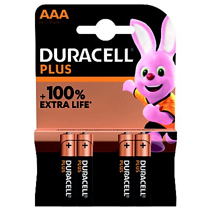 Piles Alcalines Duracell Plus LR03 AAA, lot de 4