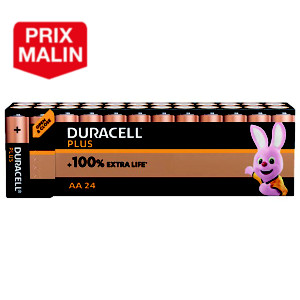 Piles Alcalines Duracell Plus LR06 AA, lot de 24