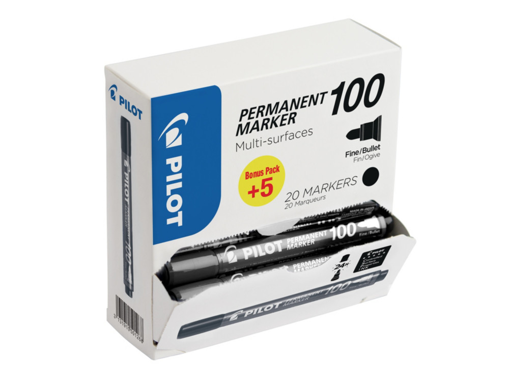 Pilot 100 Marqueur permanent pointe ogive 1 mm noir (Pack Promo 15 + 5 OFFERTS)
