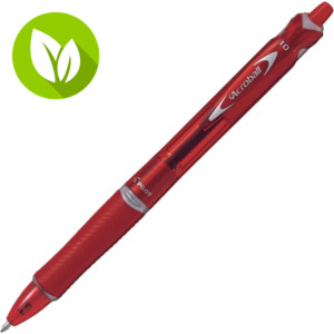 Pilot Begreen Acroball Bolígrafo retráctil de punta de bola, punta mediana, cuerpo de resina rojo con grip, tinta roja