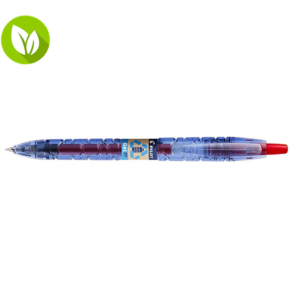 Pilot Begreen B2P Bolígrafo retráctil de gel, punta mediana de 0,7 mm, cuerpo azul de polipropileno con grip, tinta roja