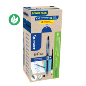 Pilot Eco Pack B2P Begreen, stylo bille rétractable, pointe moyenne 0,7 mm, corps noir transparent avec zone de préhension, encre noire, 10 stylos + 10 recharges dont 5 offertes Pilot Eco Pack B2P Begreen, stylo bille rétractable, pointe moyenne 0,7 mm, corps noir transparent avec zone de préhension, encre noire, 10 stylos + 10 recharges dont 5 offertes