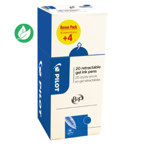 Pilot Eco pack stylos bille rétractables, B2P Begreen, pointe moyenne, avec zone de préhension, corps en plastique bleu, encre bleue Pilot Eco pack stylos bille rétractables, B2P Begreen, pointe moyenne, avec zone de préhension, corps en plastique bleu, encre bleue