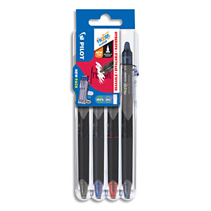 PILOT Etuis de 4 rollers effaçables rétractable FriXion. Pointe aiguille. Noir, bleu, rouge, bleu nuit. PILOT Etuis de 4 rollers effaçables rétractable FriXion. Pointe aiguille. Noir, bleu, rouge, bleu nuit.